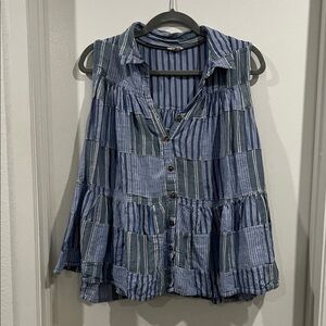 Pilcro Blue Striped Sleeveless Blouse